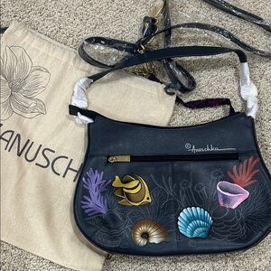 Anuschka Multicolor Marine Life Leather Shoulder Bag